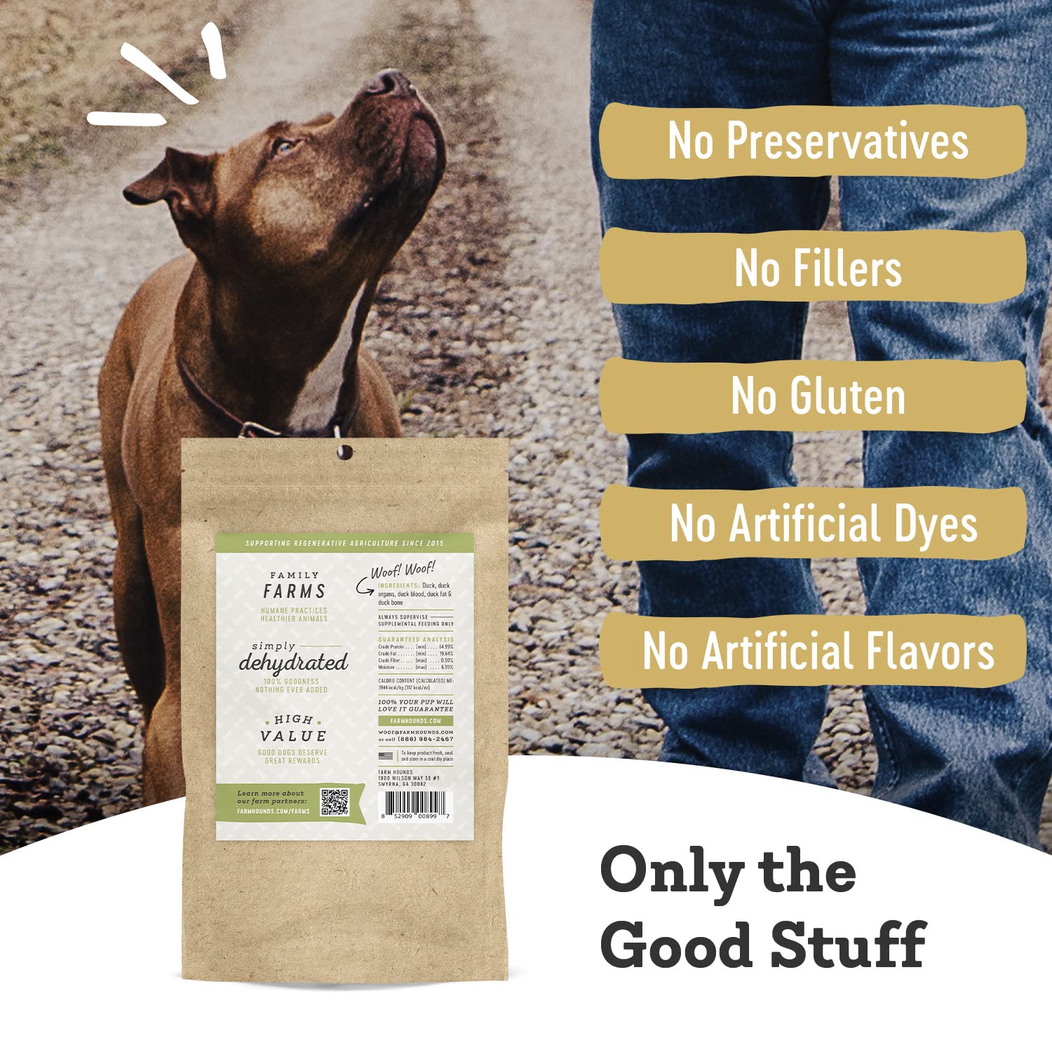 Dehydrated duck jerky strips from Farm Hounds, nutrient-dense snack