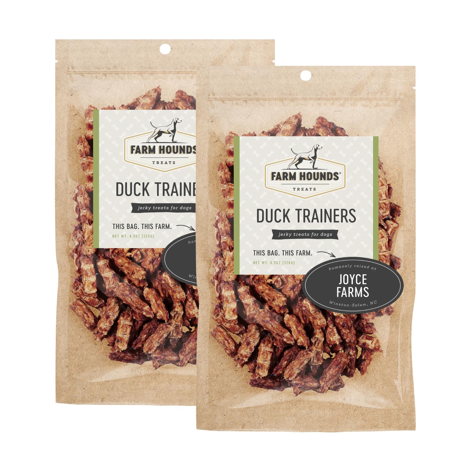 Farm Hounds Duck Trainers pack closeup, bite-sized training jerky for rewards