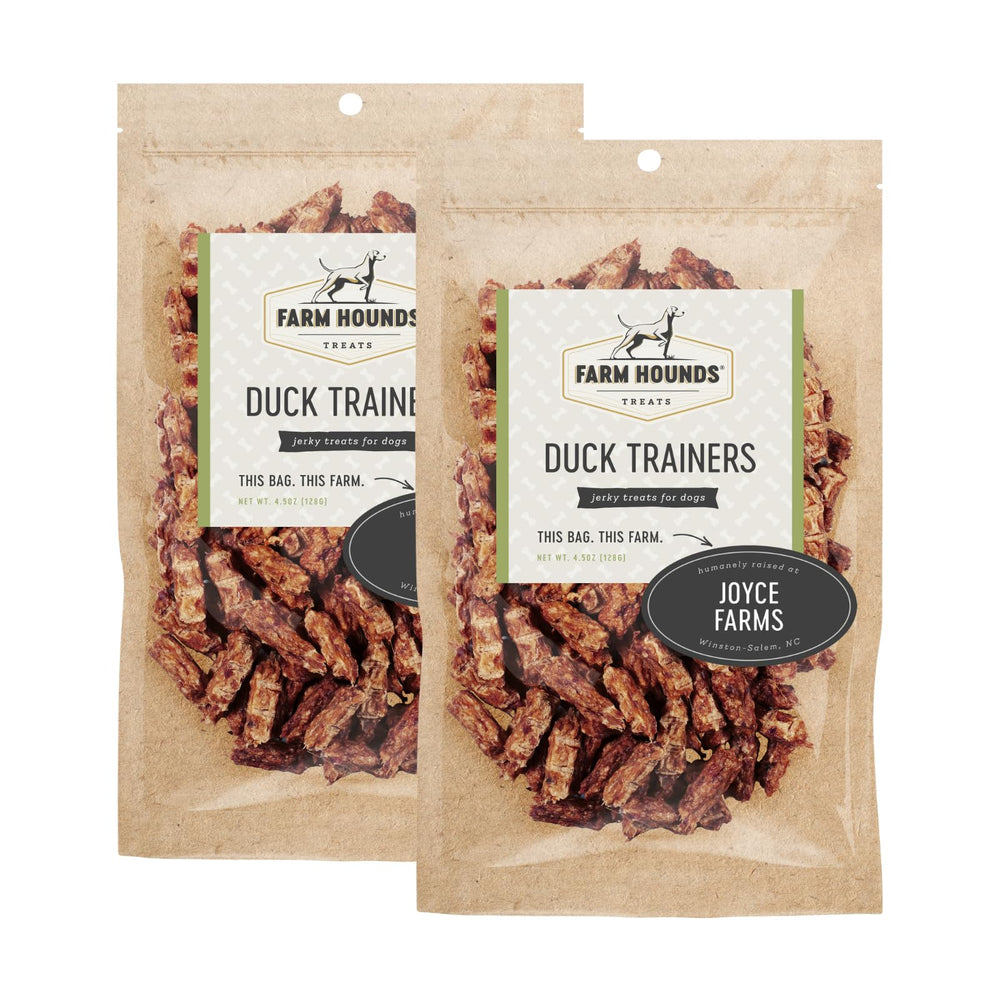 Farm Hounds Duck Trainers pack closeup, bite-sized training jerky for rewards