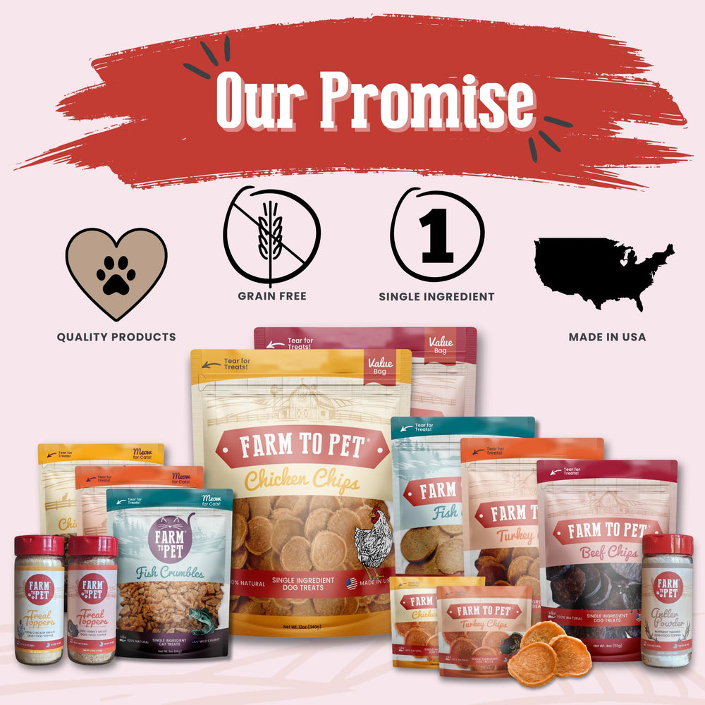 Farm To Pet beef chips training-treats, high-protein, low-calorie option for rewarding behavior.