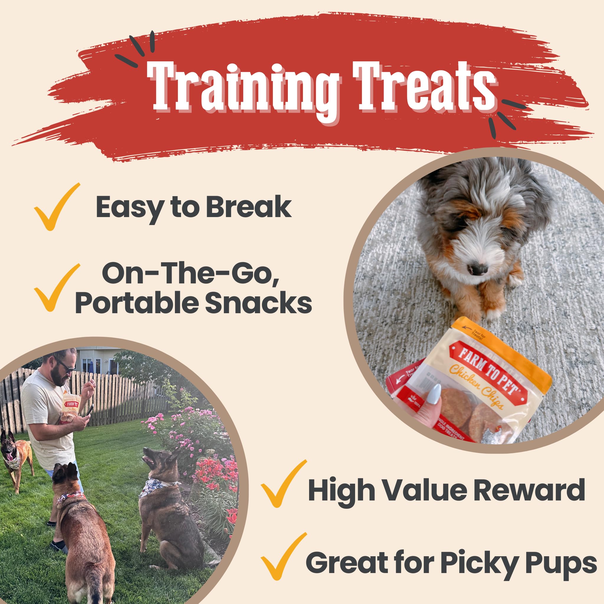 Farm To Pet beef treat chips deliver lean protein for active dogs.
