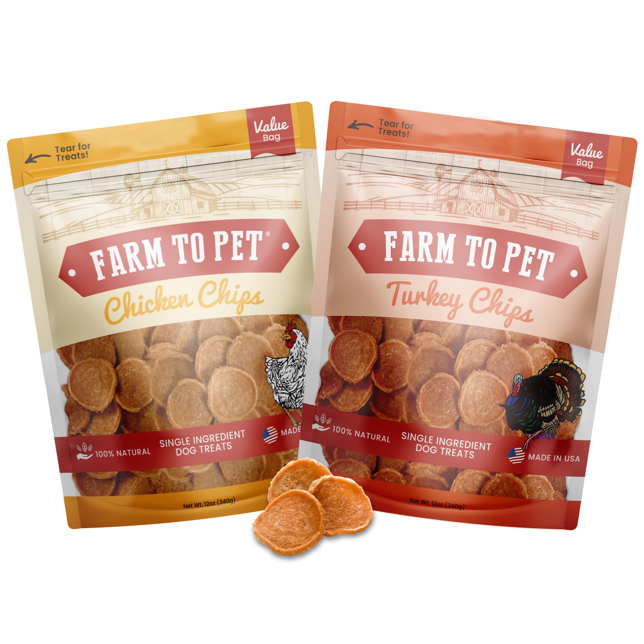 Farm To Pet chicken chip treat provides protein and crunch for training.