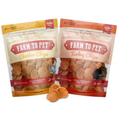 Farm To Pet chicken chip treat provides protein and crunch for training.