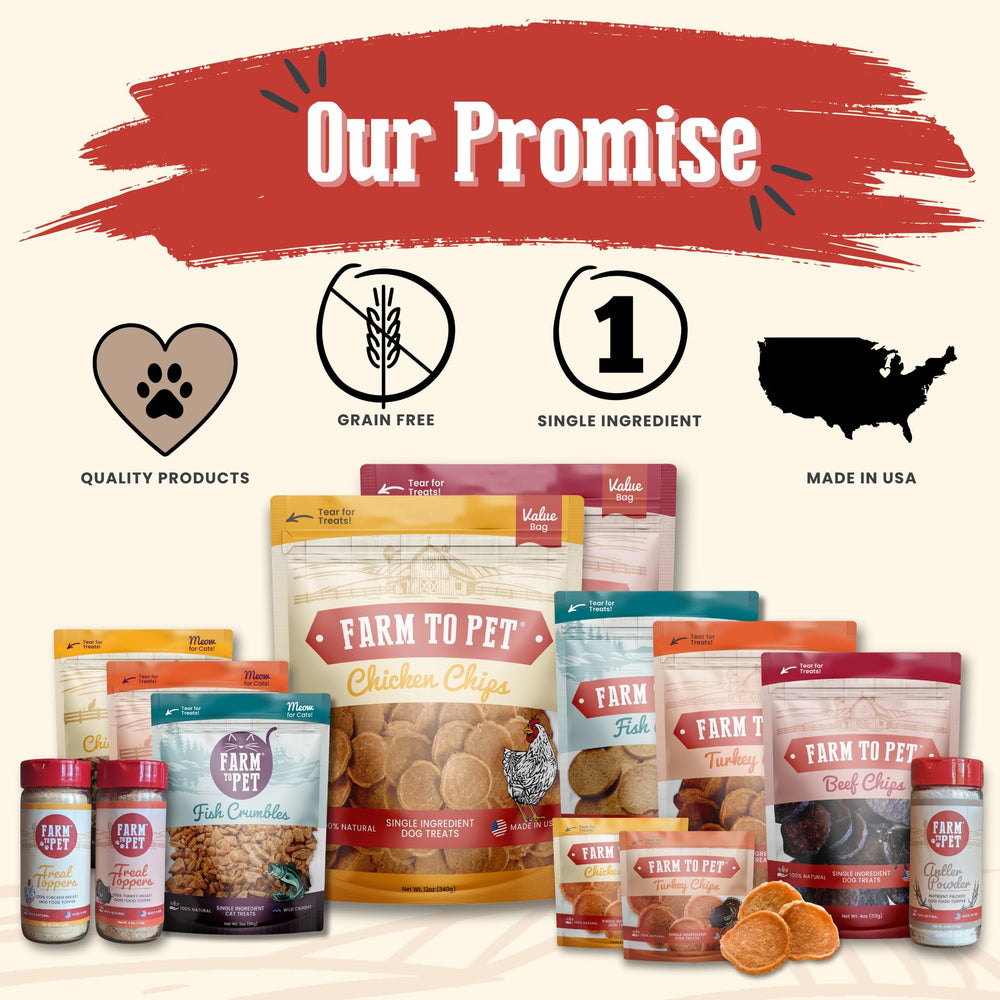 Farm To Pet Chicken Chips packaging on shelf