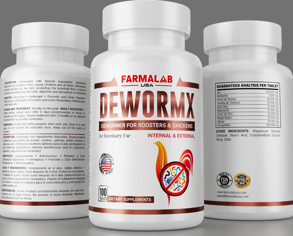 Farmalab Natural Dewormer 100-tabs closeup for quick dosing.