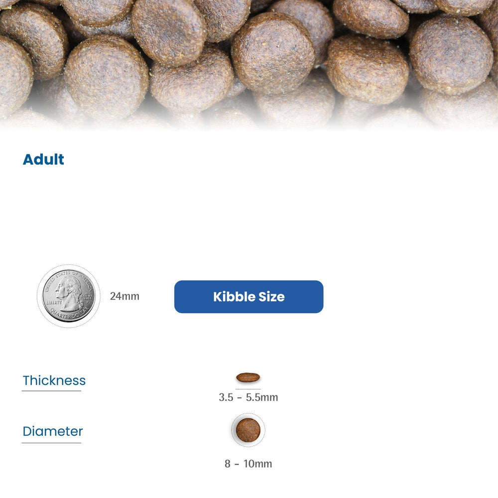 Farmina adult kibble sizes range, designed for varied cat mouth sizes.
