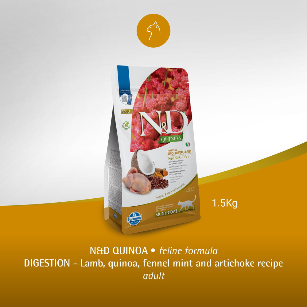 Kibble texture and natural ingredients in Farmina Quinoa SKIN&COAT