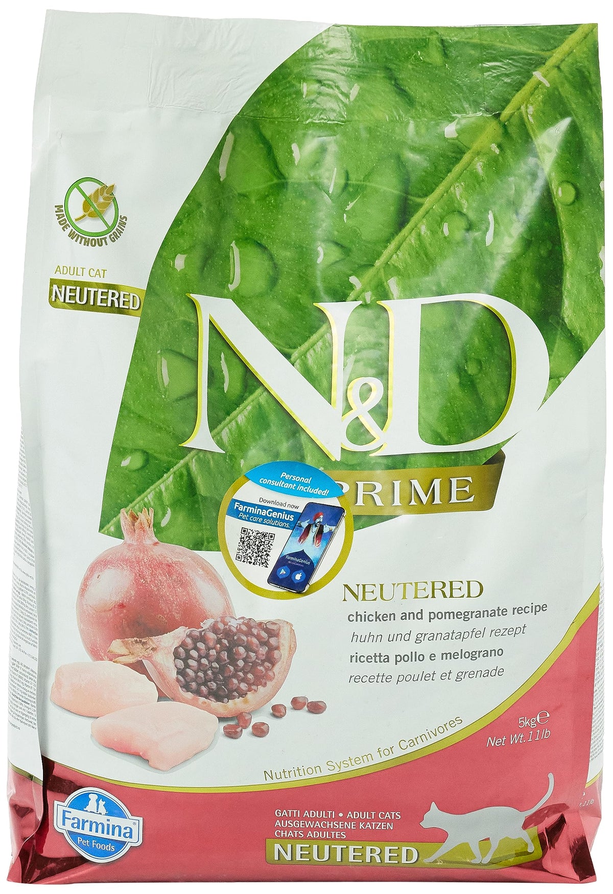 FARMINA N&D GF chicken and pomegranate neutered cat bag promotes protein-rich nutrition and joint support