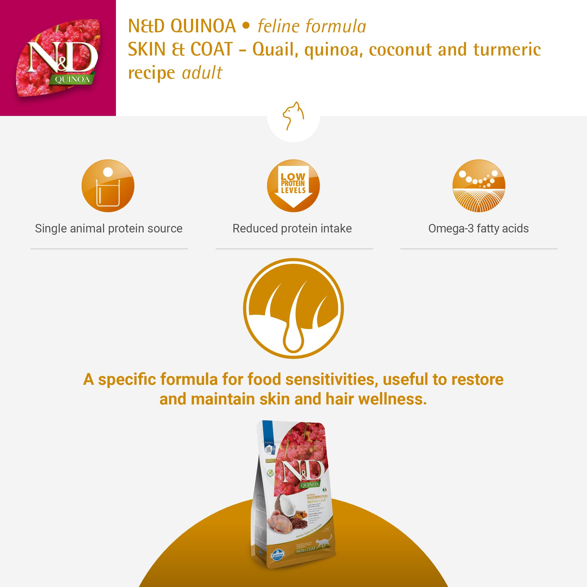 Bag of Farmina N D Quinoa Skin & Coat for adult cats