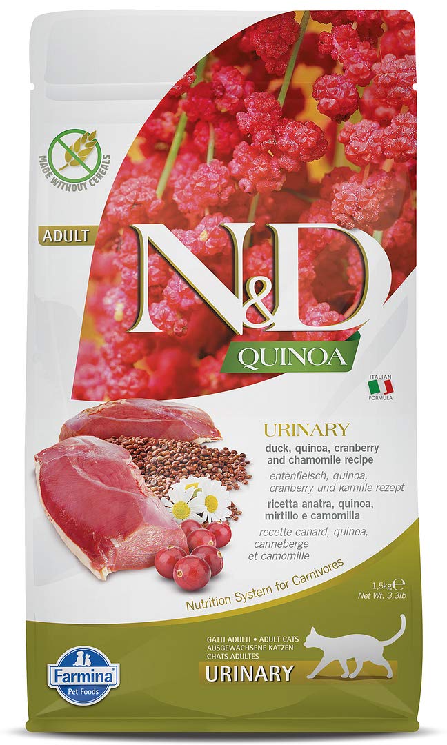 Farmina N&D Quinoa Urinary Duck Formula bag front, grain-free convenience for cats