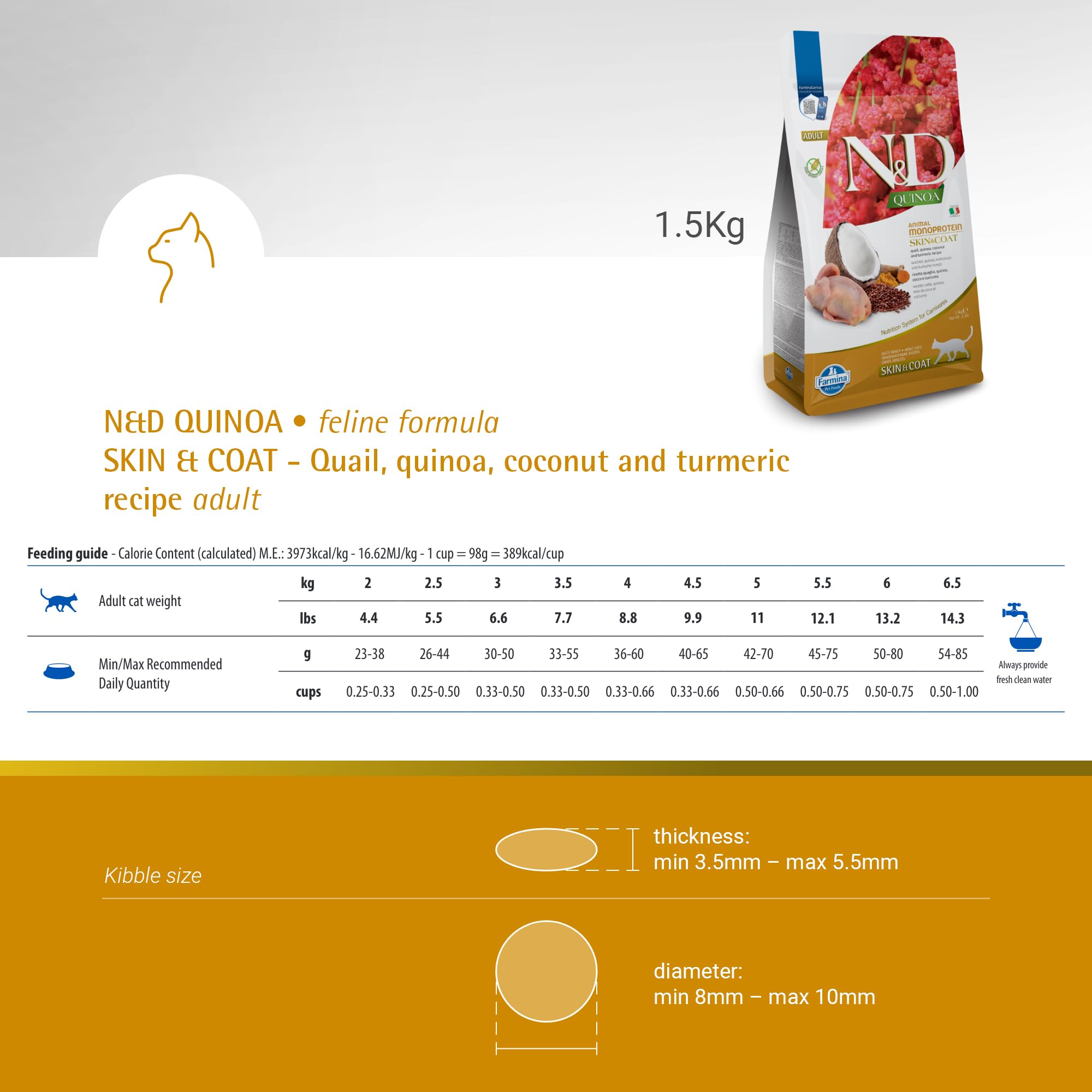 Quail and coconut flavor profile in Farmina Skin & Coat kibble