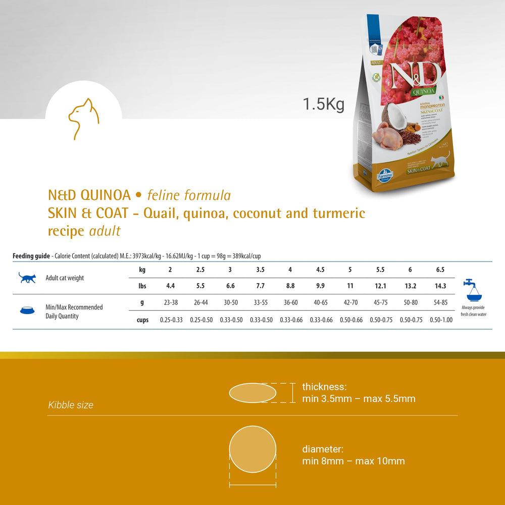Quail and coconut flavor profile in Farmina Skin & Coat kibble