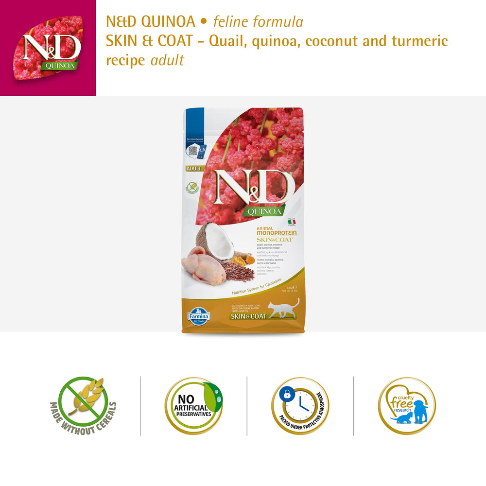 Ingredients label for Farmina Skin & Coat Quail showing turmeric and aloe vera