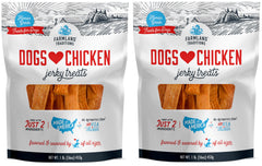 Farmland Traditions chicken jerky pack-2 bags shown for training rewards