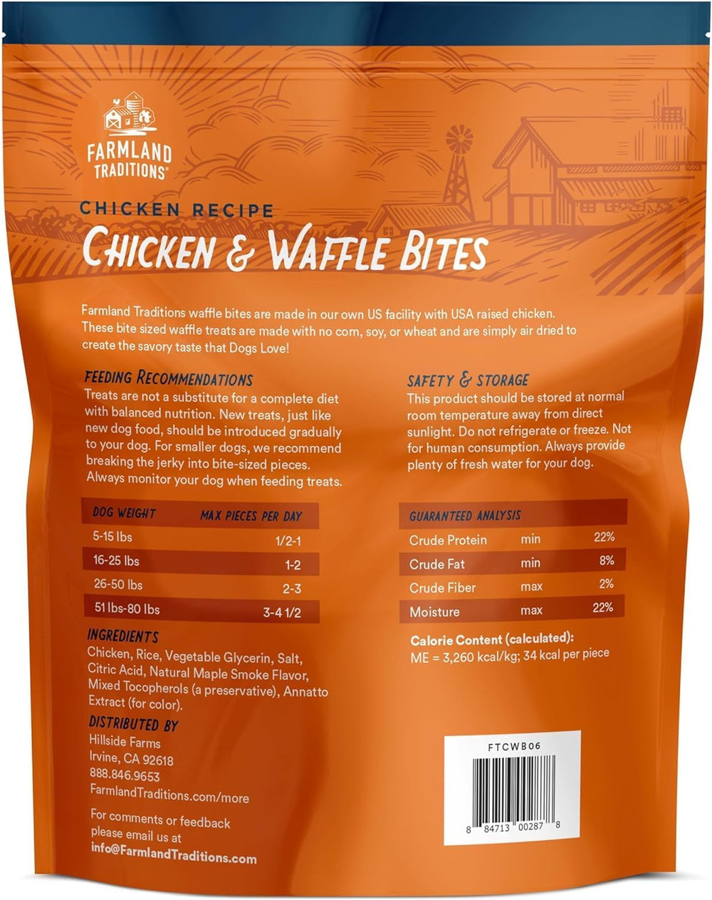 Farmland Traditions Chicken & Waffle Bites open bag; easy to pour rewards during training.