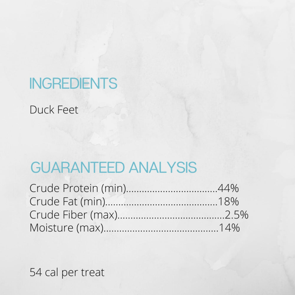 Duck feet texture close-up highlights a natural chew that cleans teeth and massages gums.