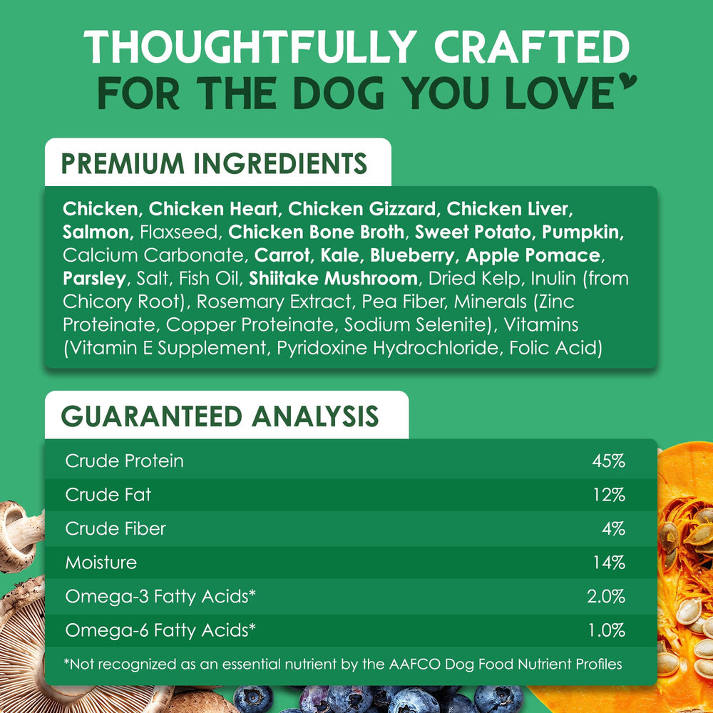 Farmland Traditions The Good List grain-free label close-up indicates allergen-friendly recipe.