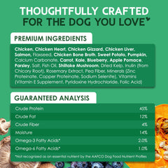 Farmland Traditions The Good List grain-free label close-up indicates allergen-friendly recipe.