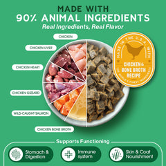 Farmland Traditions The Good List ingredients close-up shows real chicken and salmon.