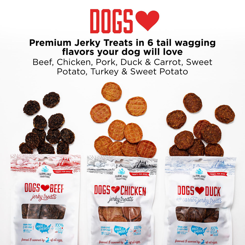 Farmland Traditions small breed jerky pieces, easy to break for training sessions.