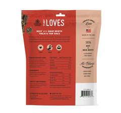 Tiny Loves Jerky Trainer bites in a resealable bag, showcasing limited ingredients.