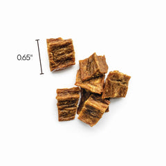 Farmland Traditions Tiny Loves Jerky Trainer bites close-up, easy bite-sized rewards