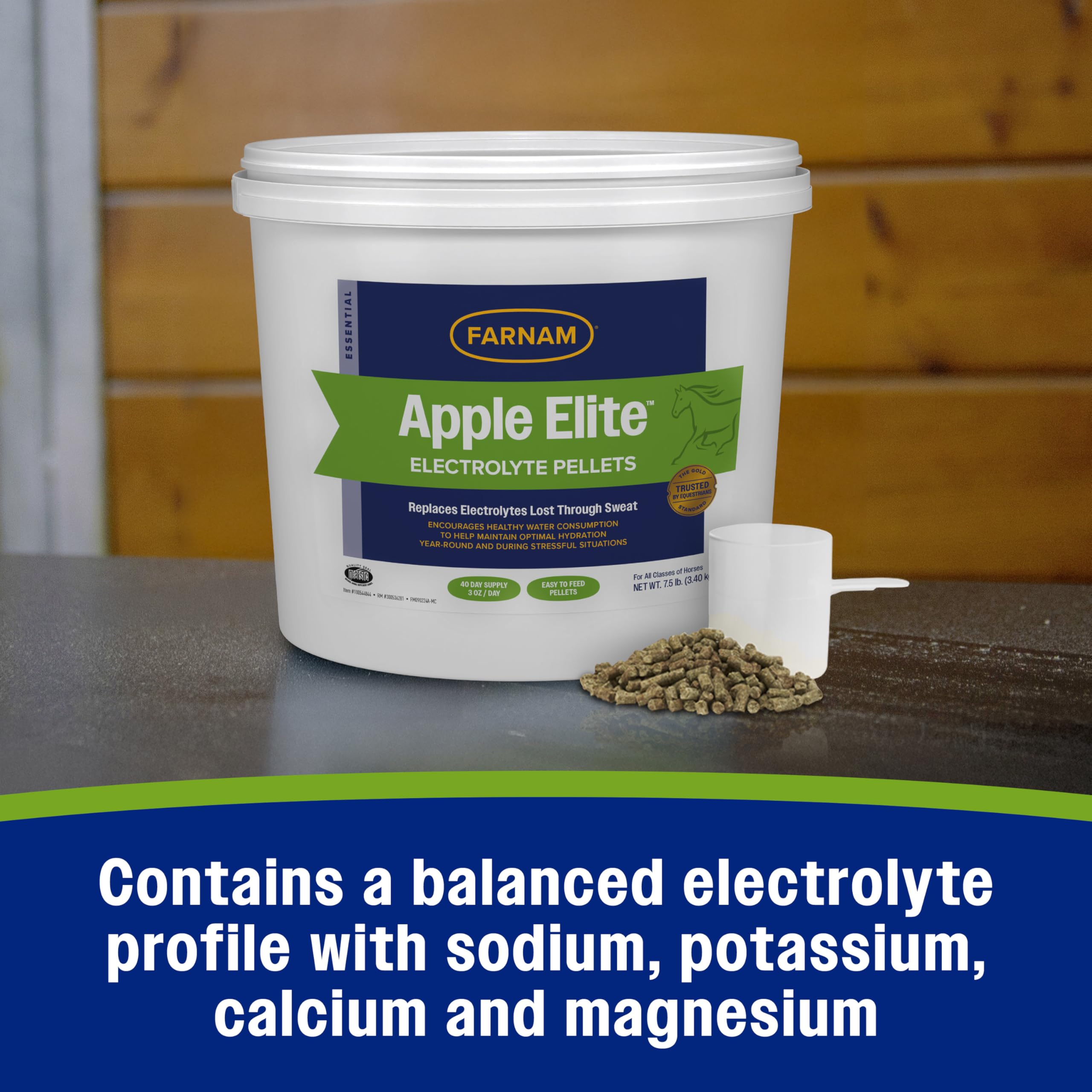 Close-up of Farnam Apple Elite pellets showing texture and color