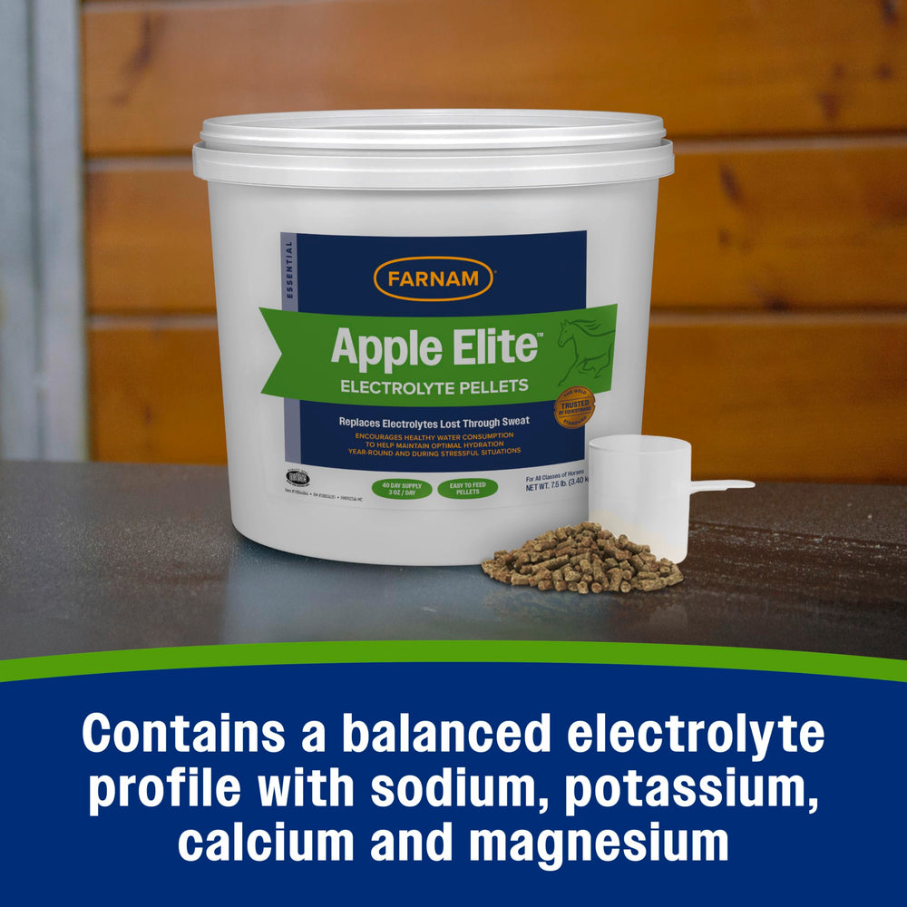 Close-up of Farnam Apple Elite pellets showing texture and color