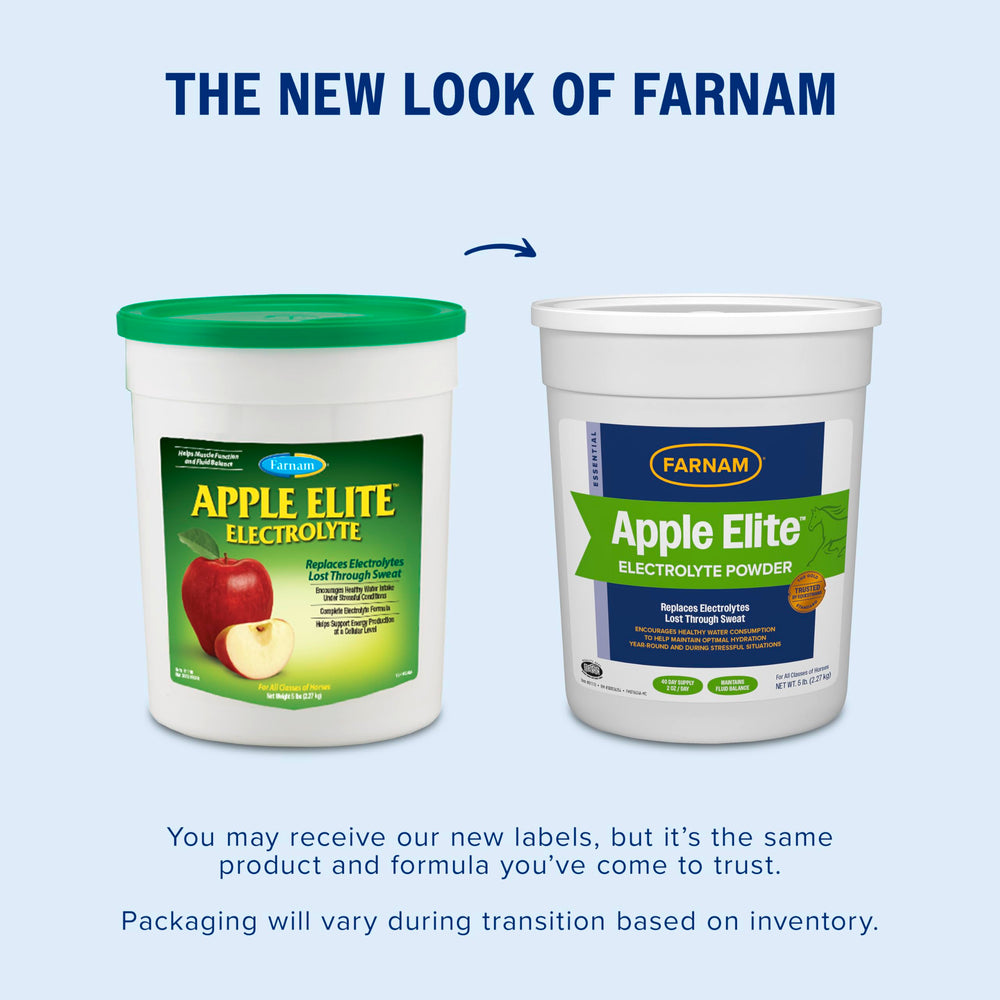 Scoop of Farnam Apple Elite electrolyte powder ready to mix with feed