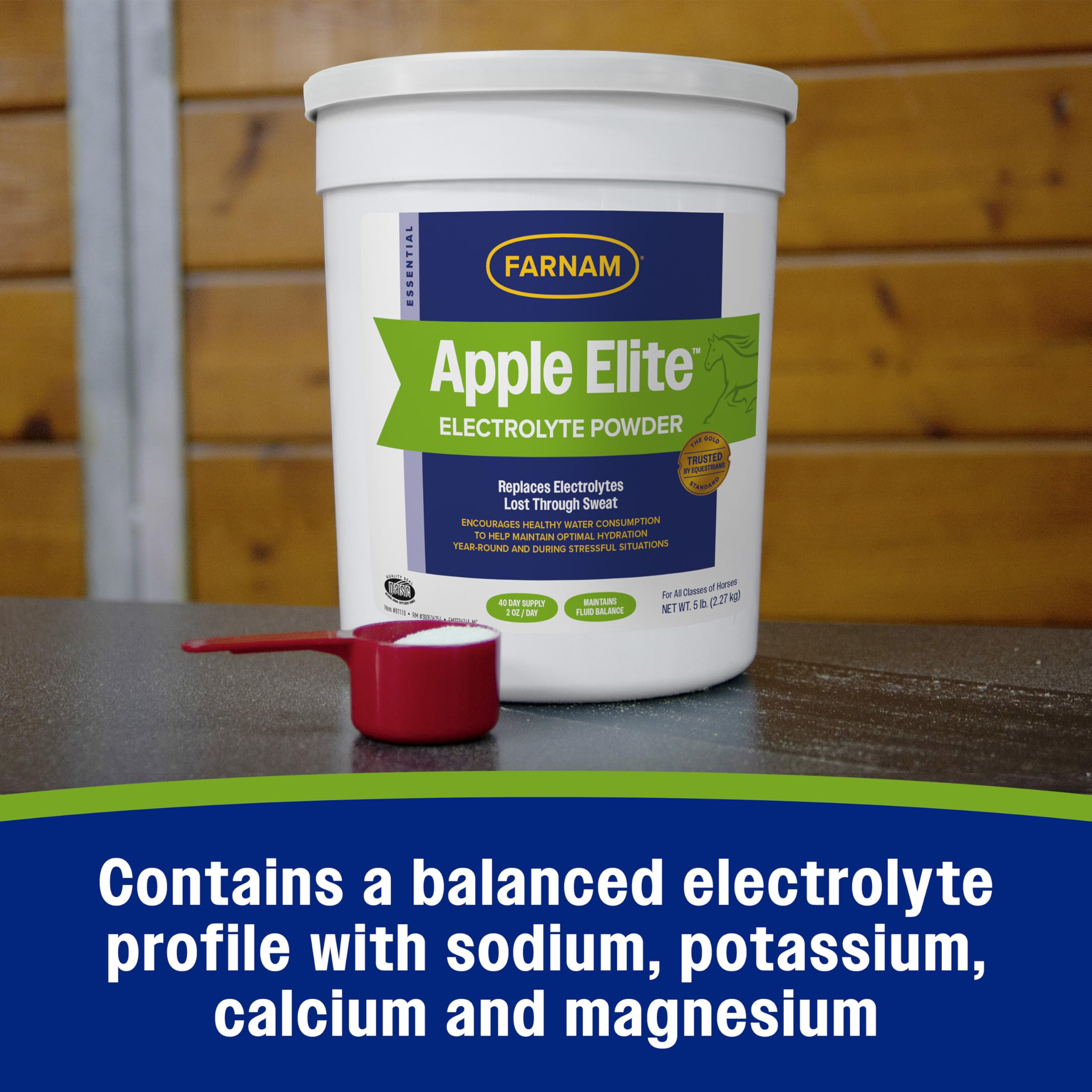 Travel-ready Farnam Apple Elite electrolyte powder pack for shows and trailering