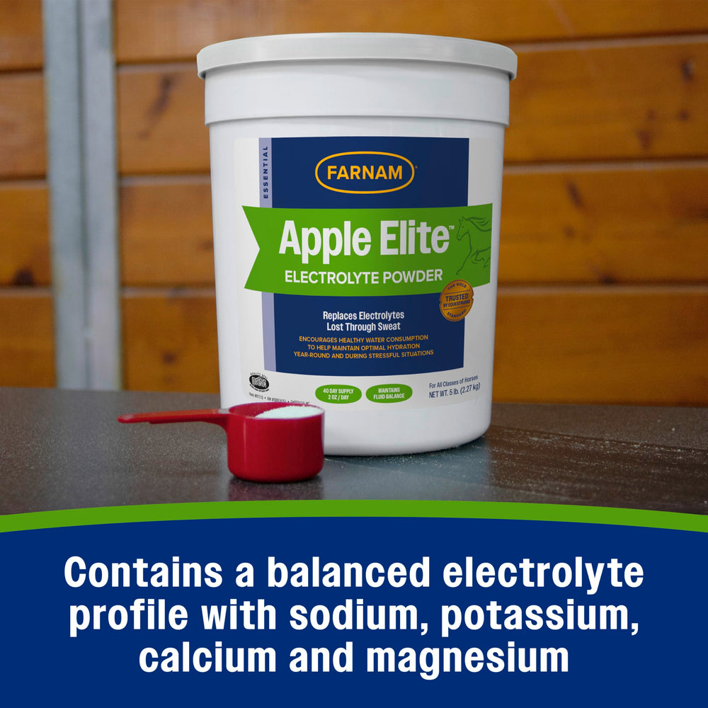 Travel-ready Farnam Apple Elite electrolyte powder pack for shows and trailering