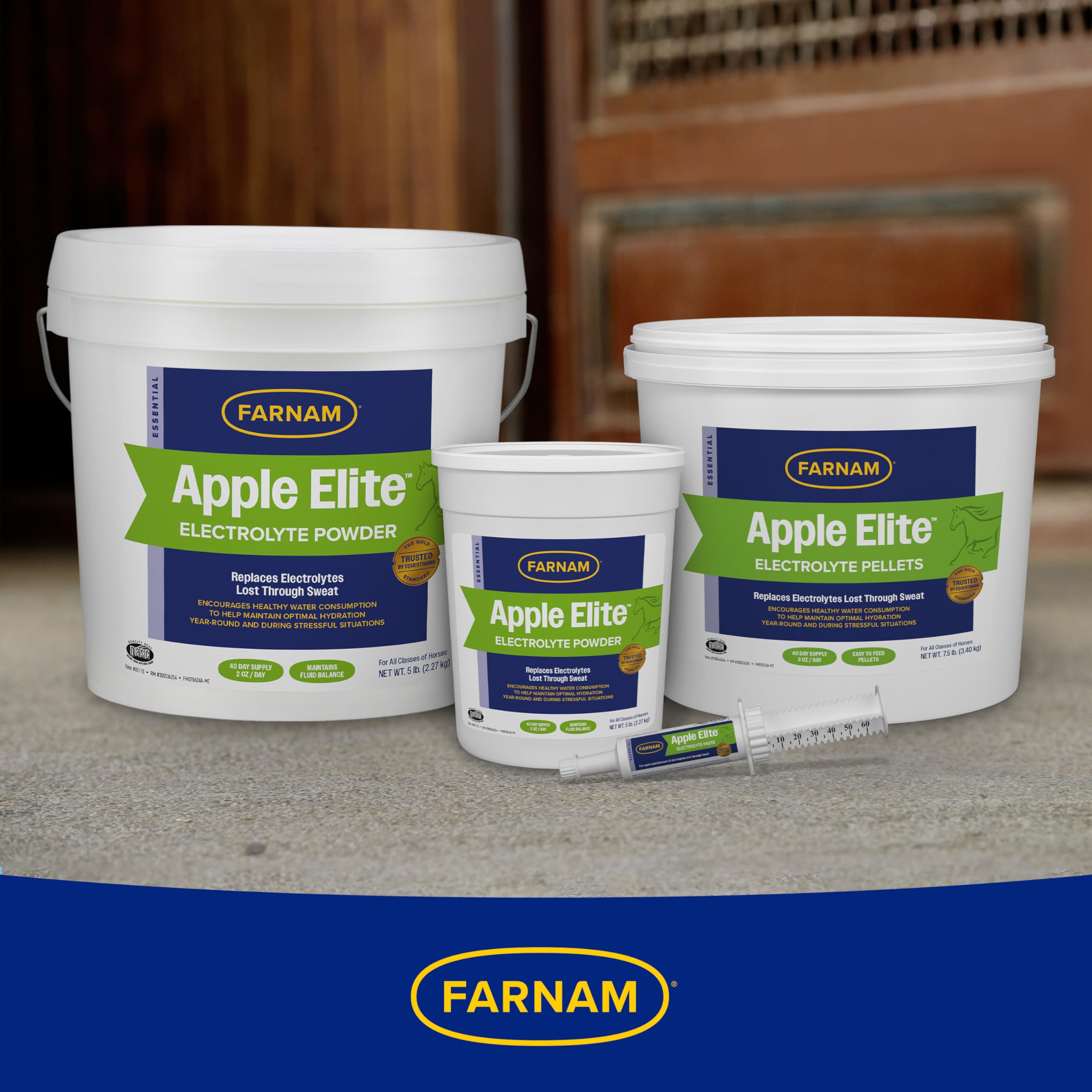 Horse at show prep with Farnam Apple Elite hydration support