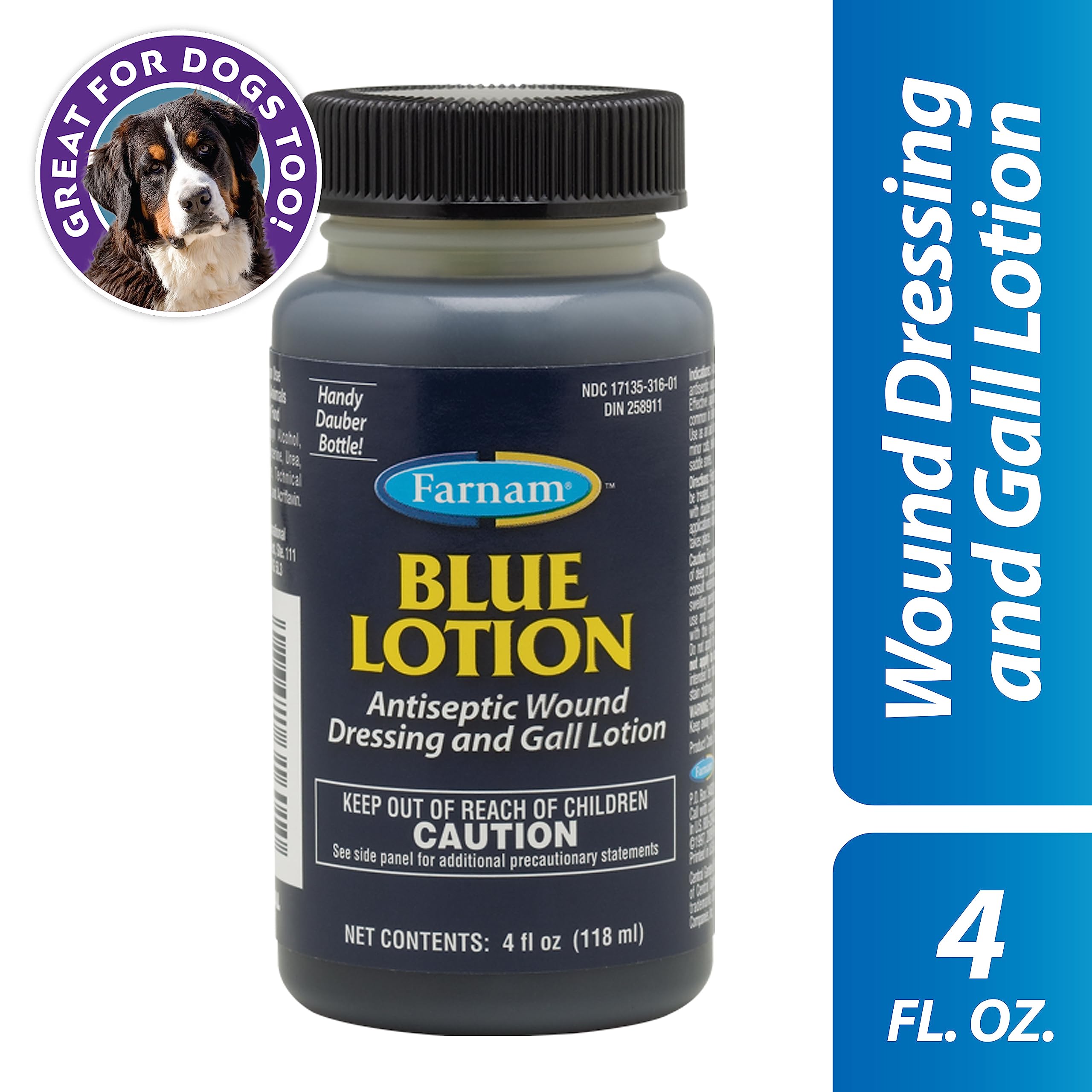 Farnam Blue Lotion applied to lesions for antiseptic care