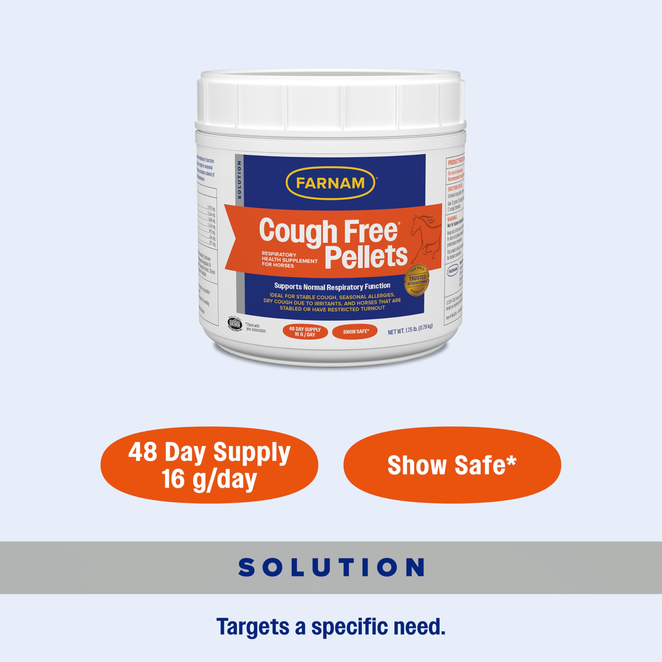 Farnam Cough Free product packaging and pellets for daily use