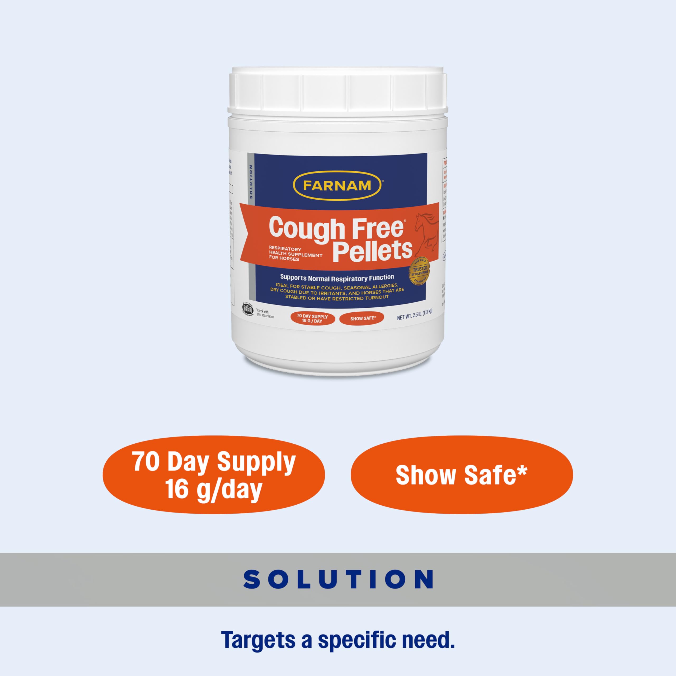 Farnam Cough Free palatable feed image suggesting easy daily dosing.