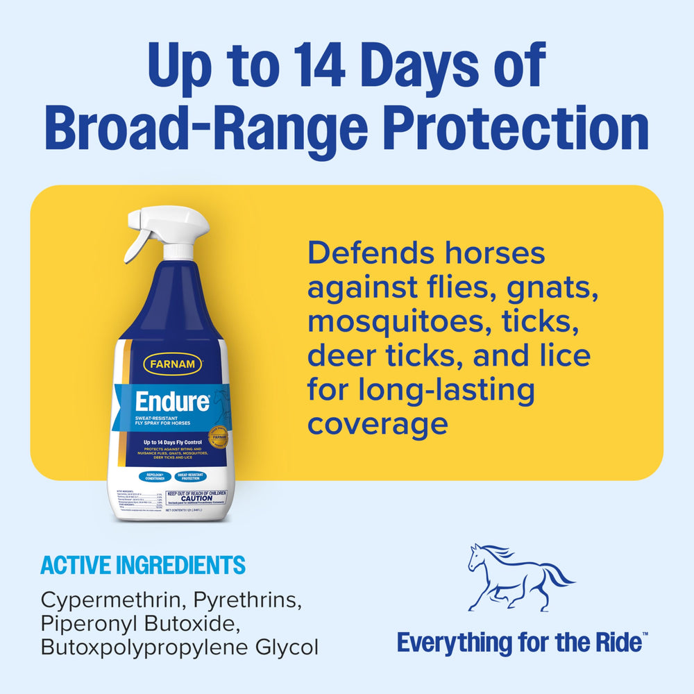 Full-body Farnam Endure spray coverage for comprehensive fly protection