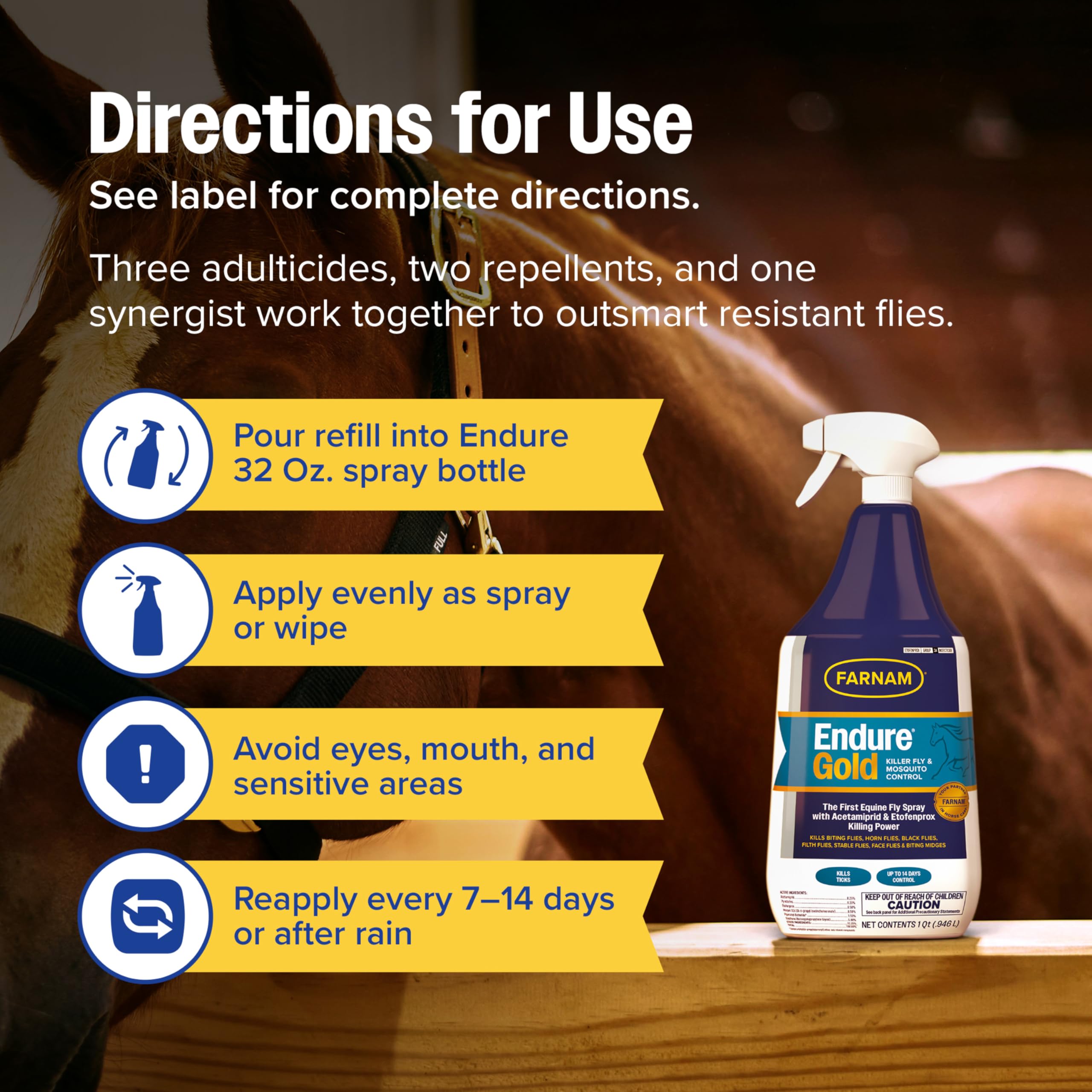 Farnam Endure Gold provides up to 14 days of protection after application.