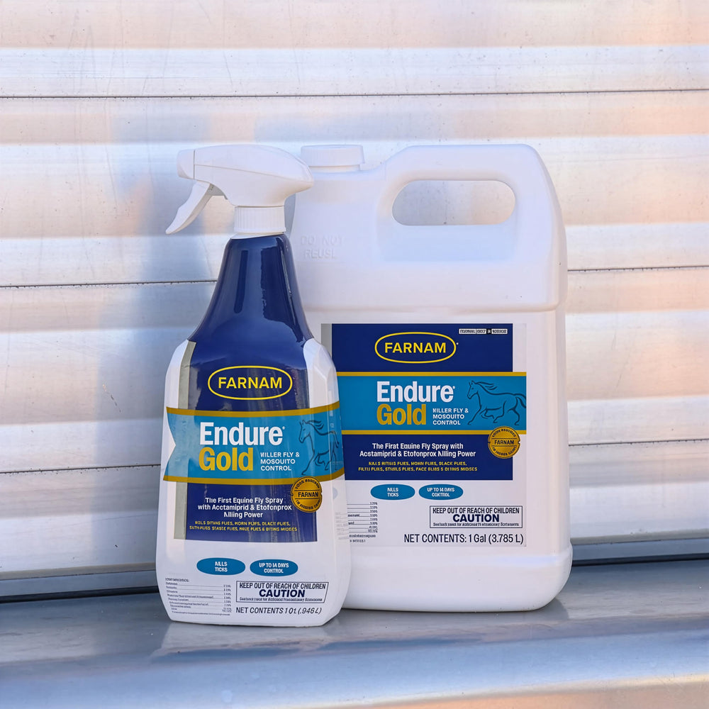 32 oz Farnam Endure Gold bottle on stall shelf