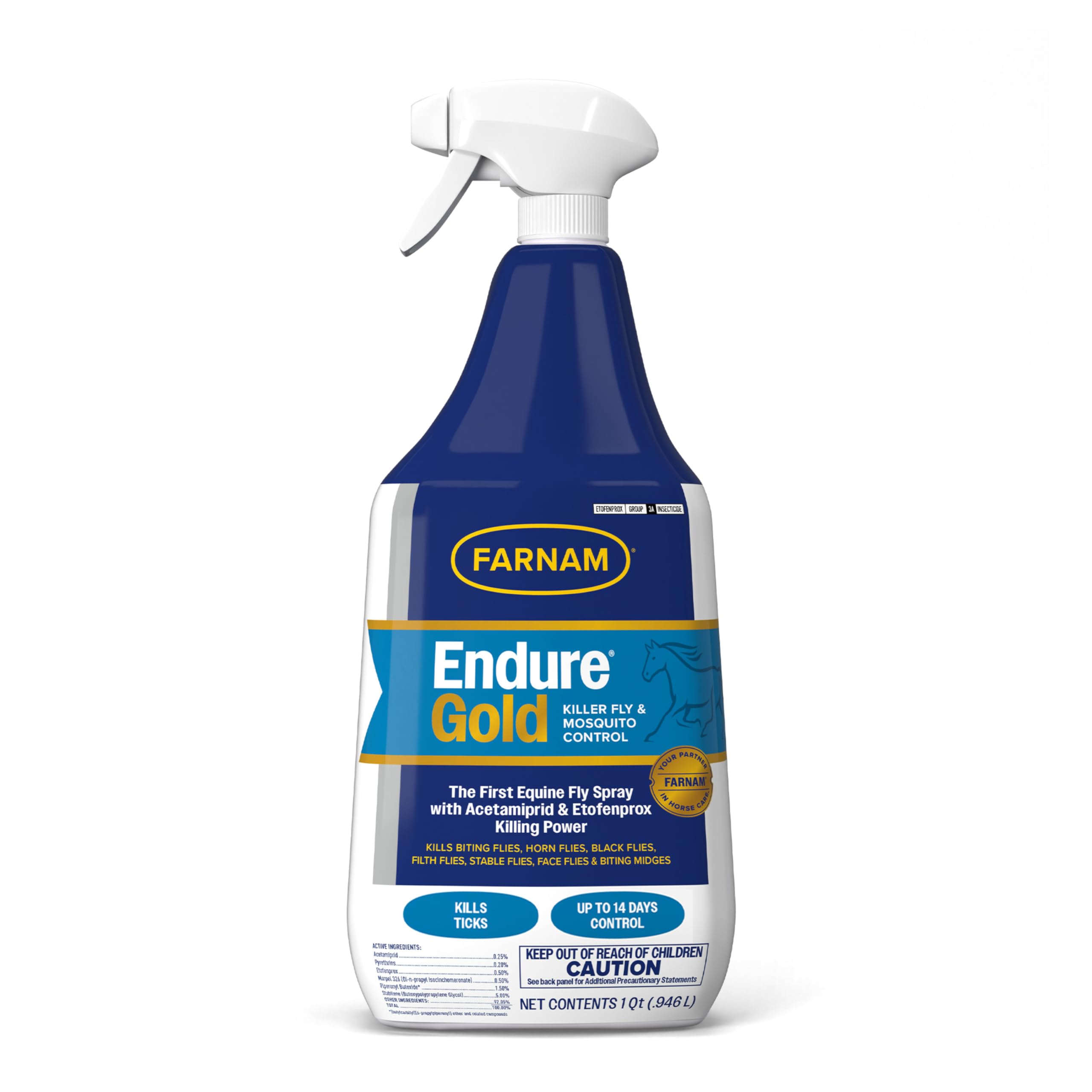 Farnam Endure Gold bottle label highlighting fast knockdown