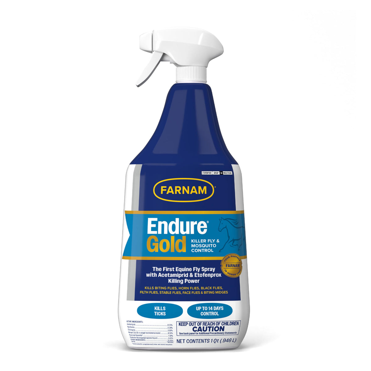 Farnam Endure Gold bottle label highlighting fast knockdown