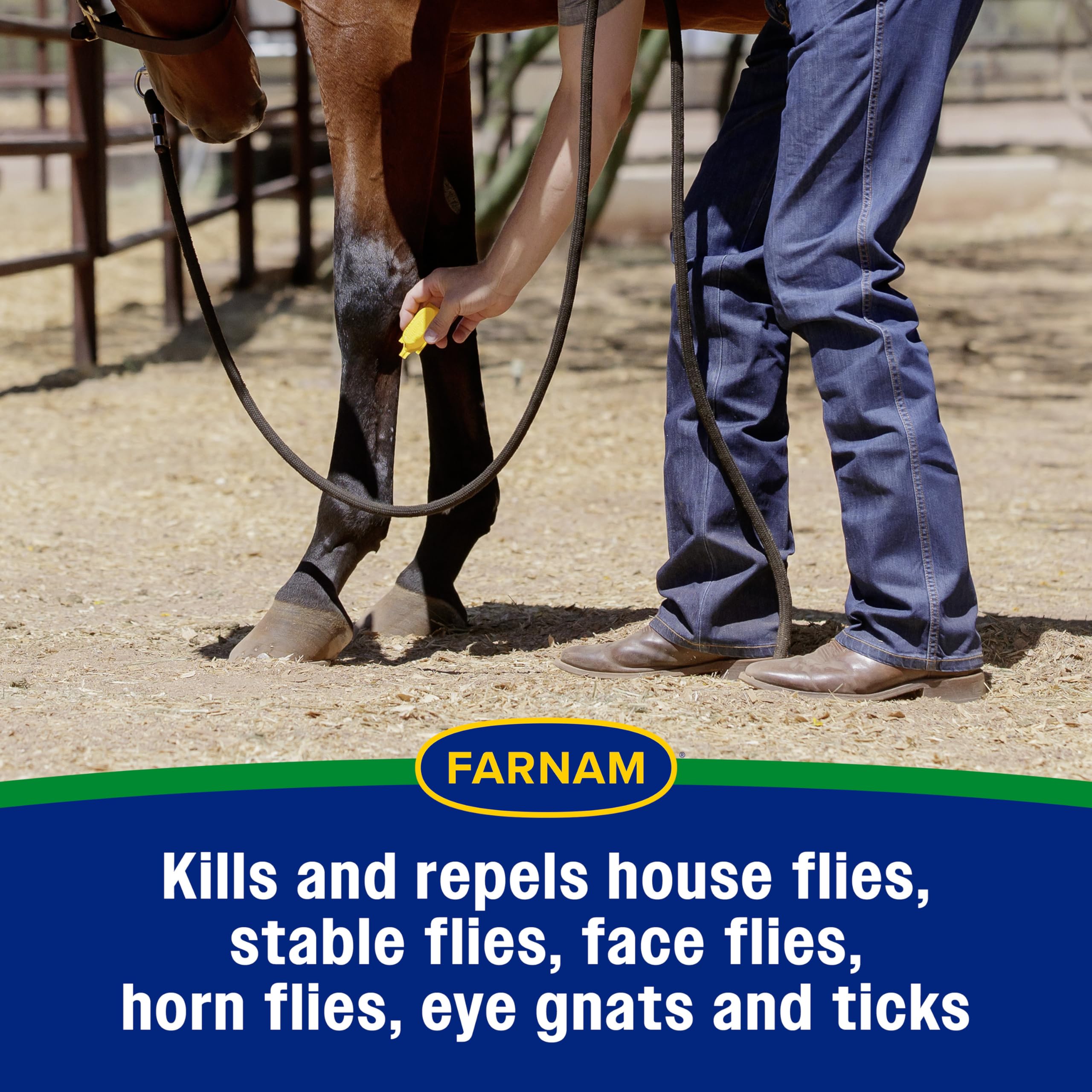 Close-up of Farnam Equi-Spot on horse face for targeted protection.
