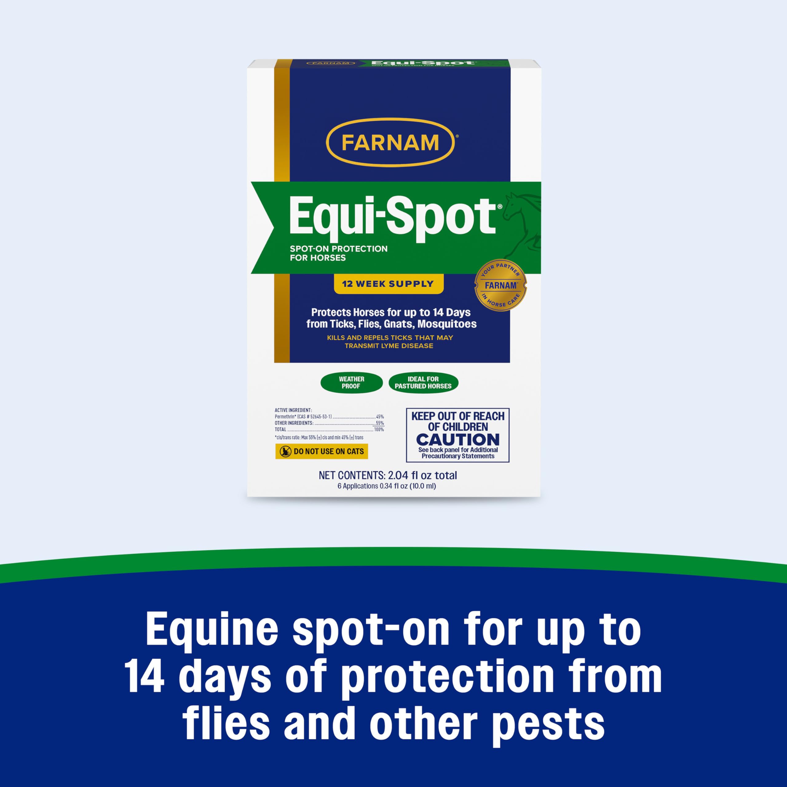 Horse protected in pasture with Farnam Equi-Spot fly control.