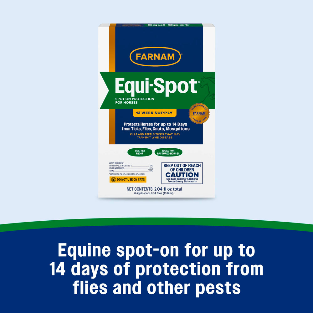 Horse protected in pasture with Farnam Equi-Spot fly control.
