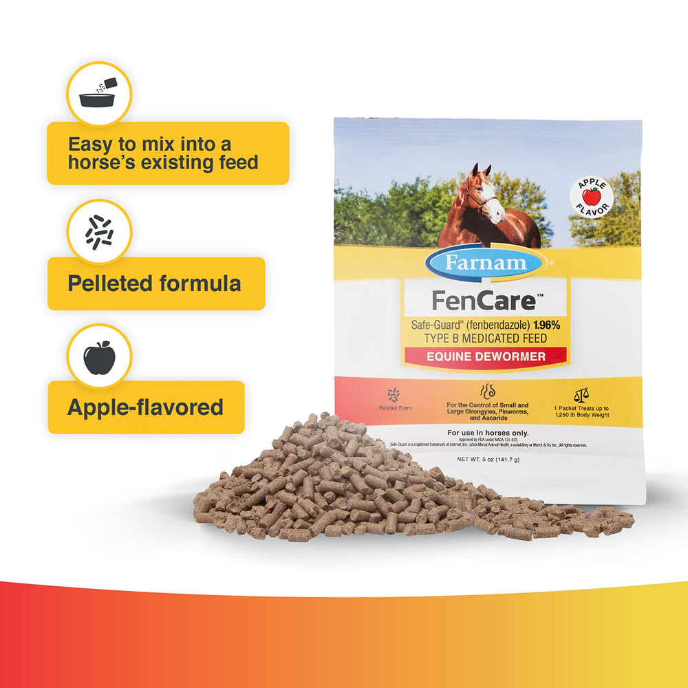 Farnam FenCare Safe-Guard 5-ounce packet ready for efficient administration to horses.
