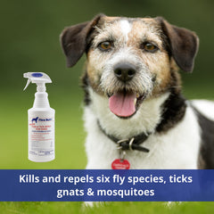 Farnam Flea Halt spray on dog coat for quick on-pet protection.