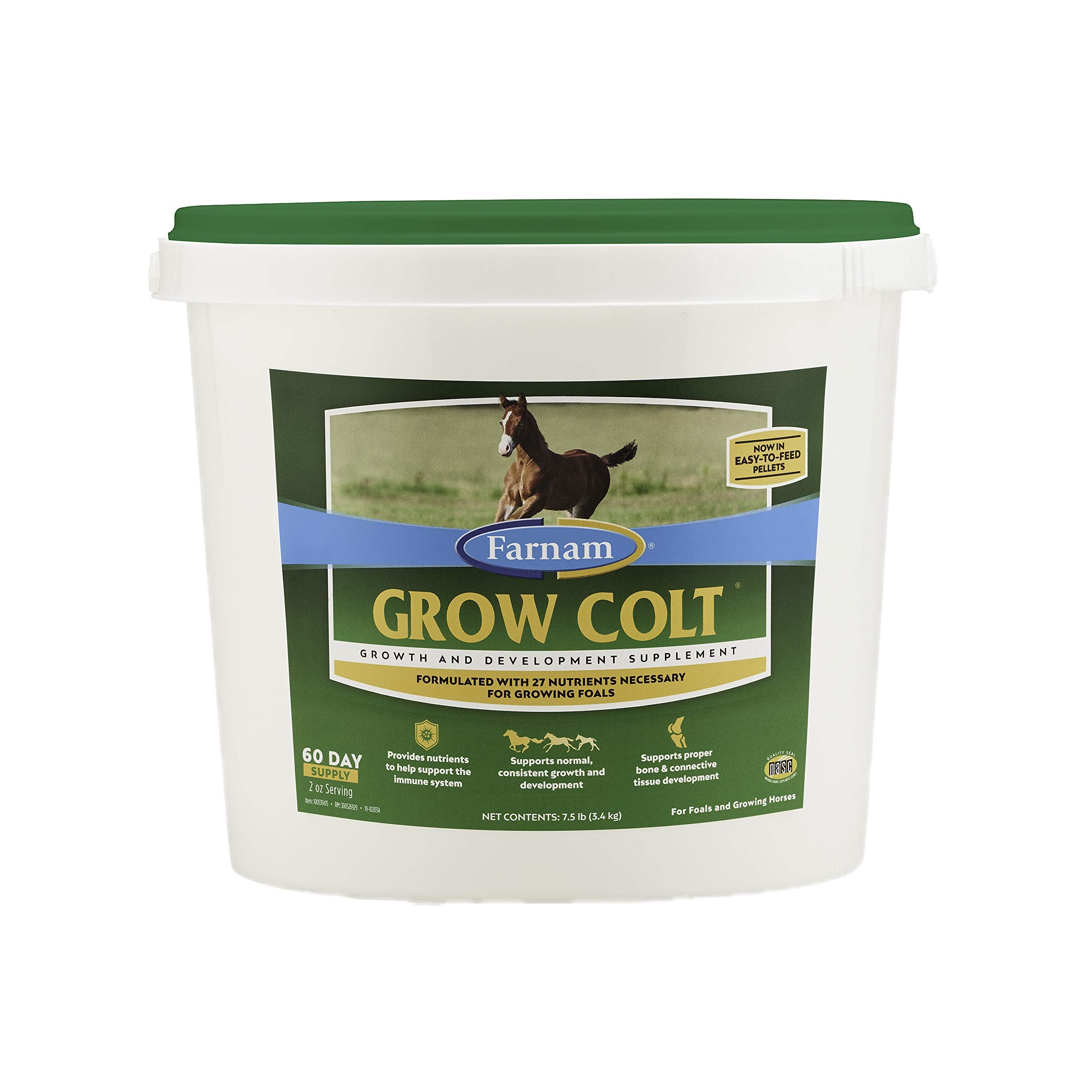 Farnam Grow Colt pellets in foal bowl support steady growth