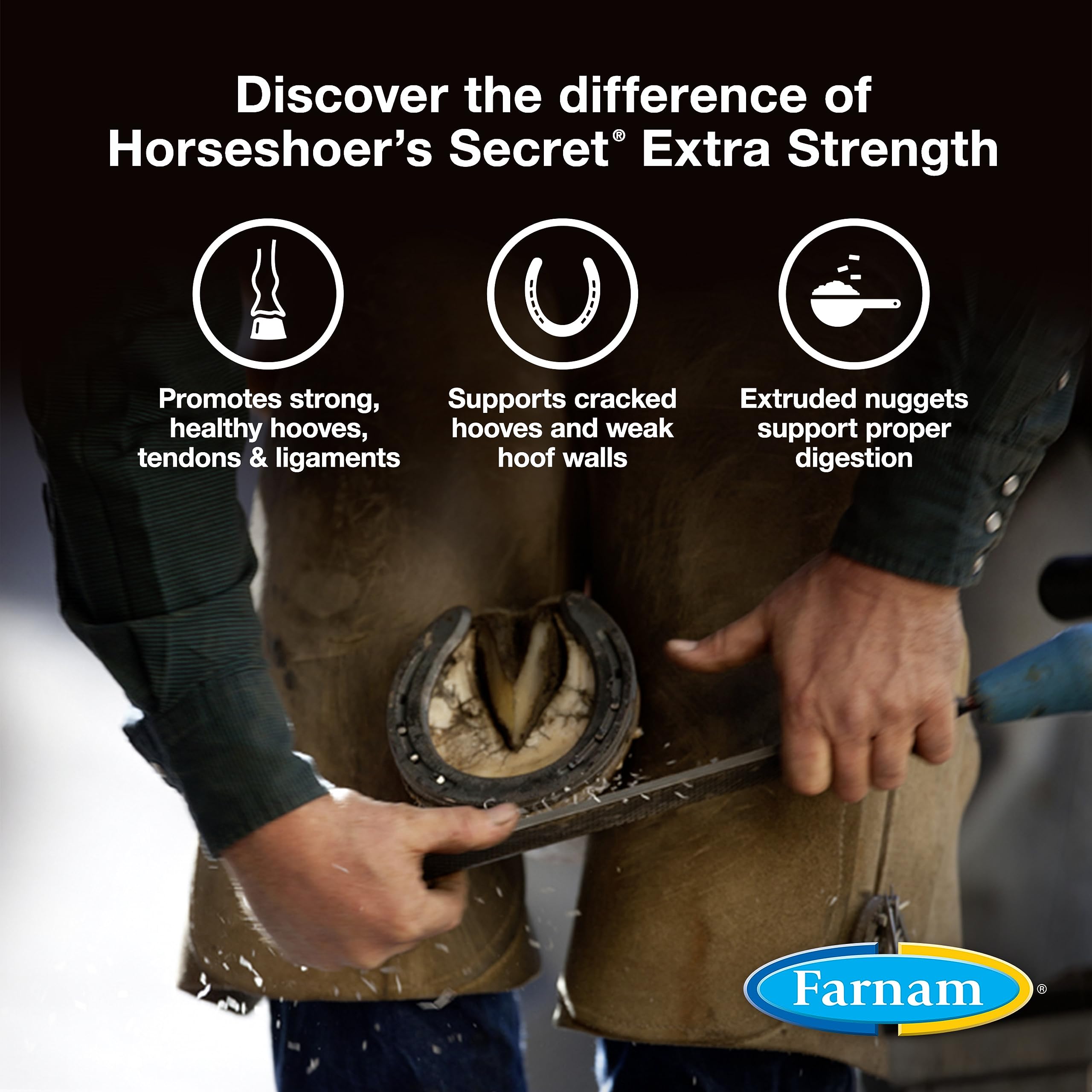 Farnam Horseshoer Secret cracked hooves: helps support prevention of cracks in hooves.