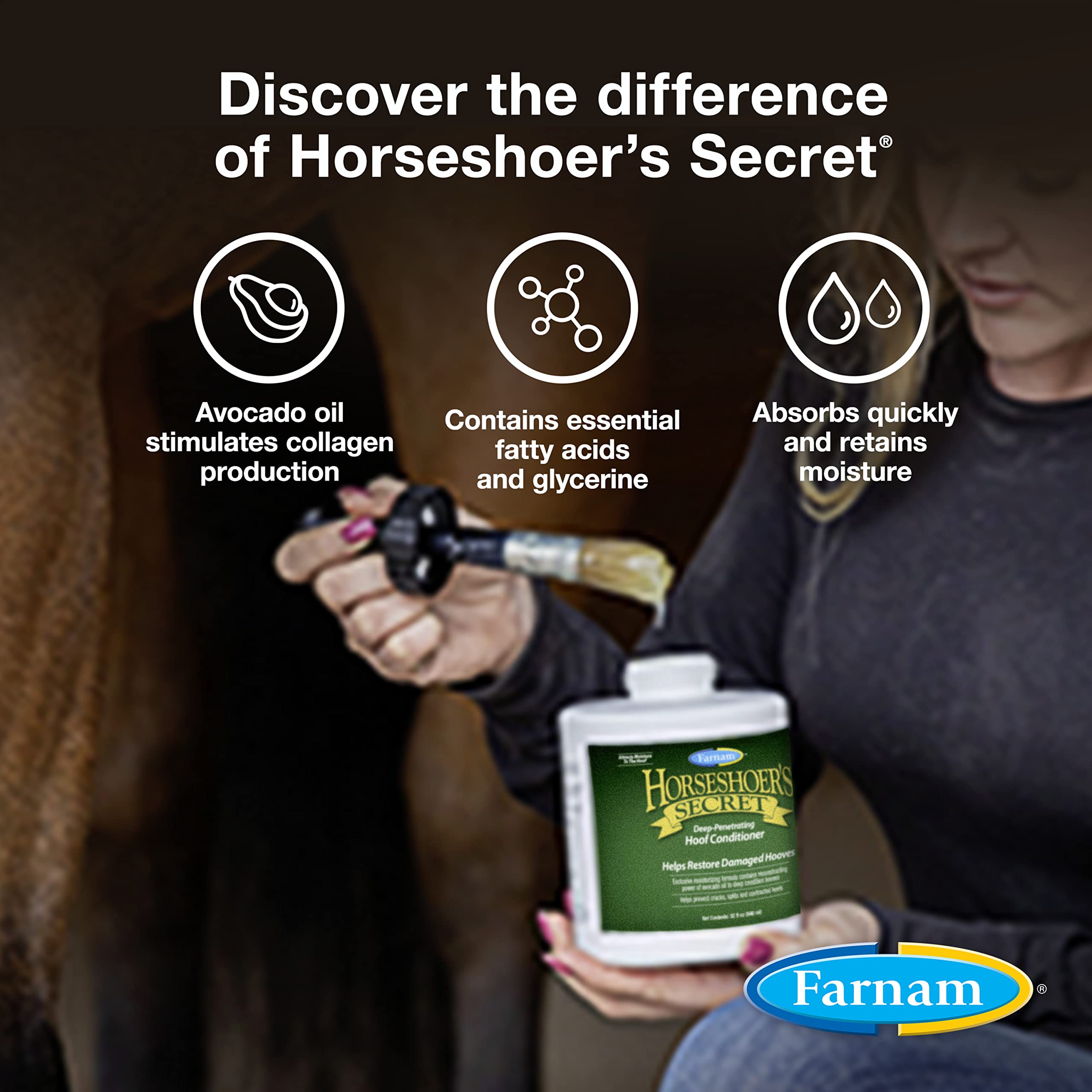 Farnam Horseshoer’s Secret application brush demonstrates easy, even distribution during routine hoof care