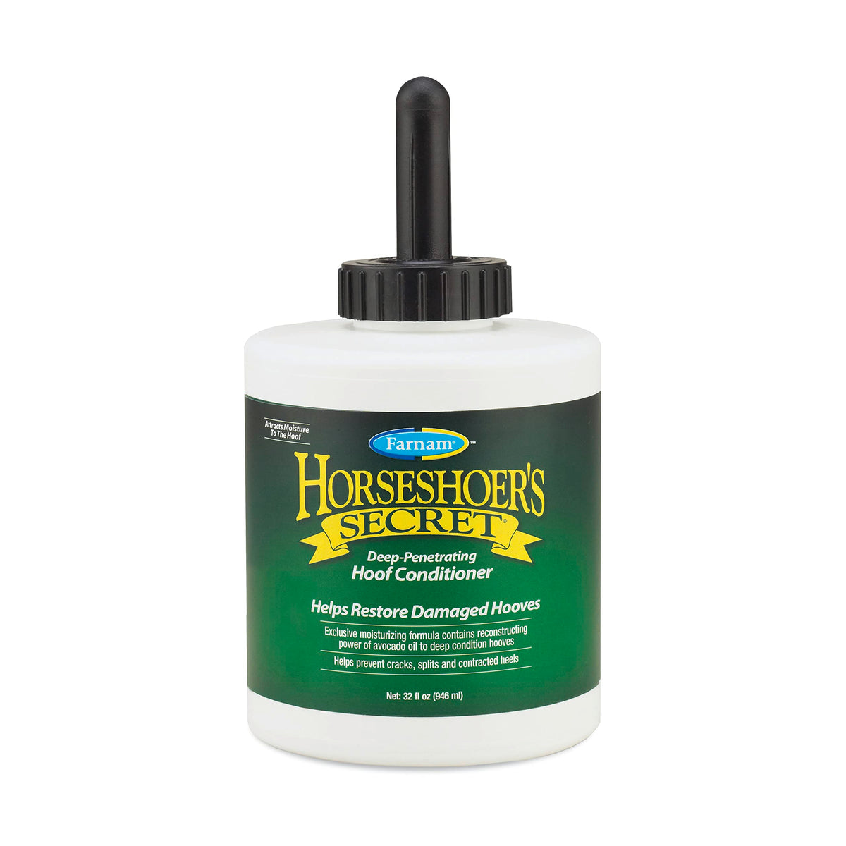 Farnam Horseshoer’s Secret bottle pour enables quick hoof care and moisture delivery