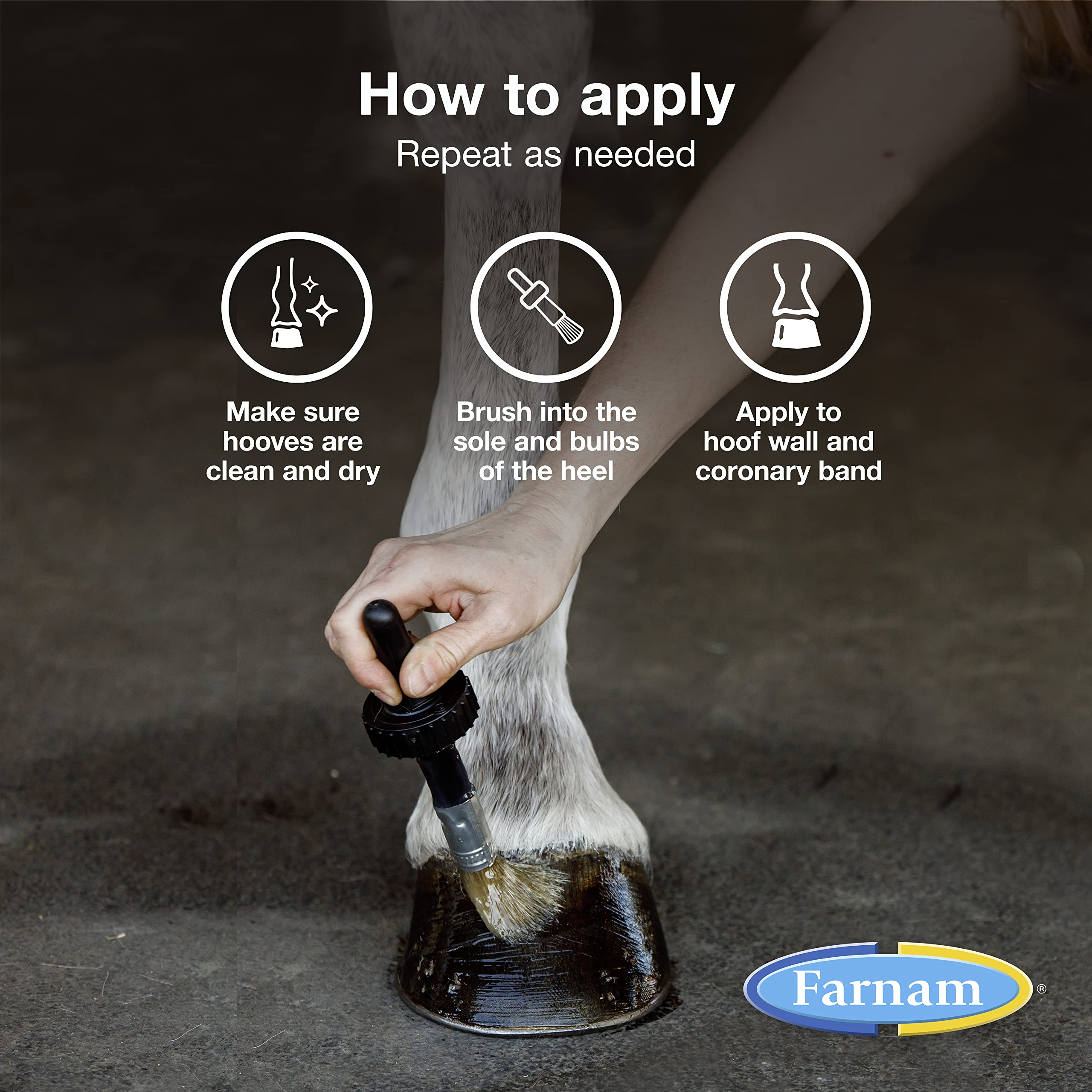Farnam Horseshoer’s Secret dry hoof-conditioning scene shows hydration and resilience
